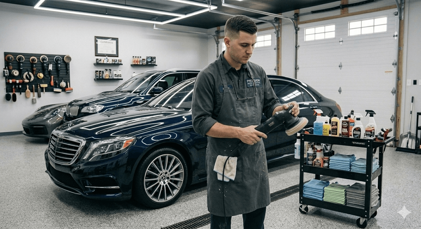 A auto detailers business owner at work
