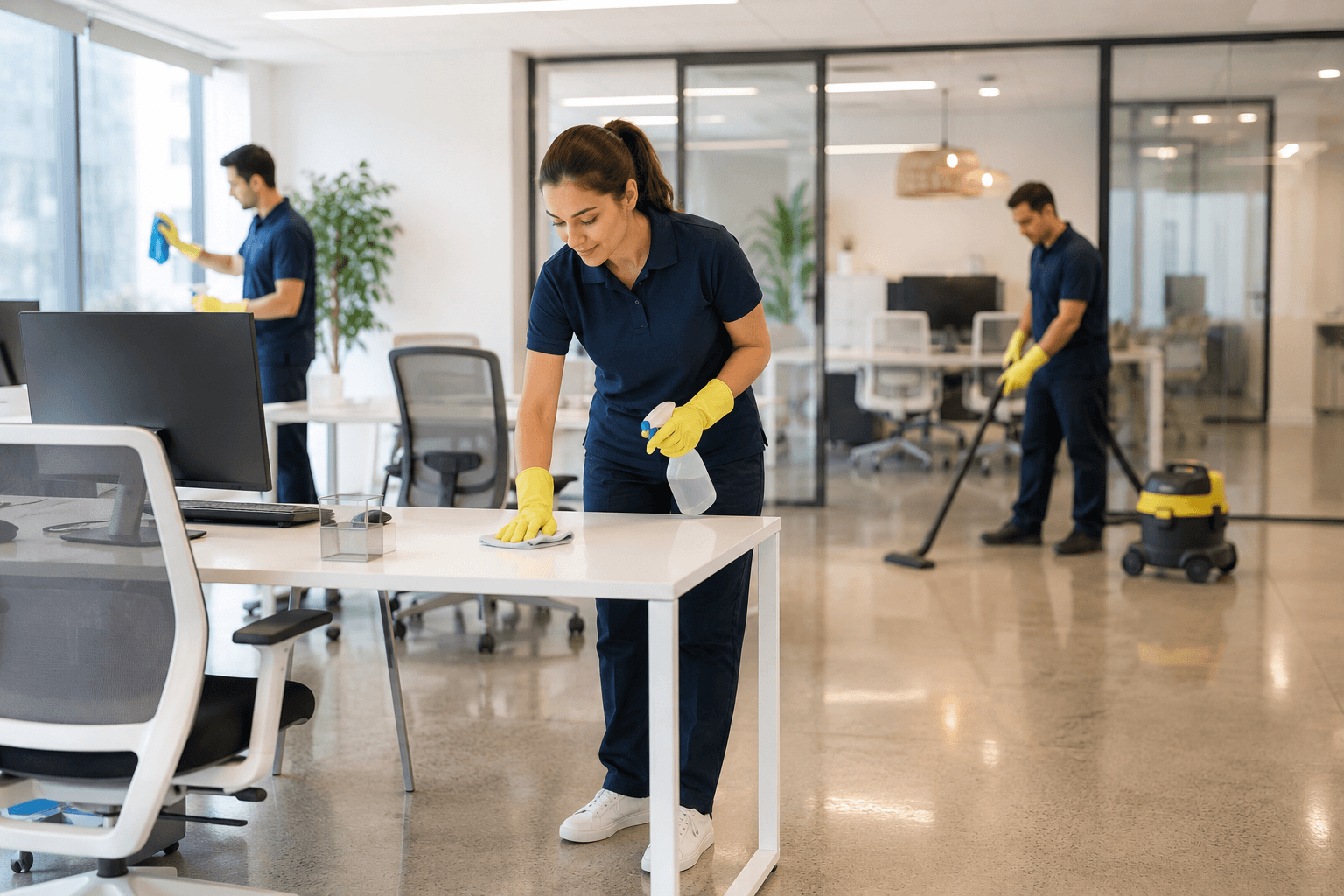 A cleaning services business owner at work