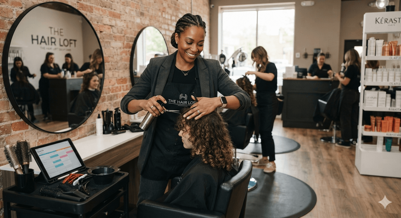 A hair salons business owner at work