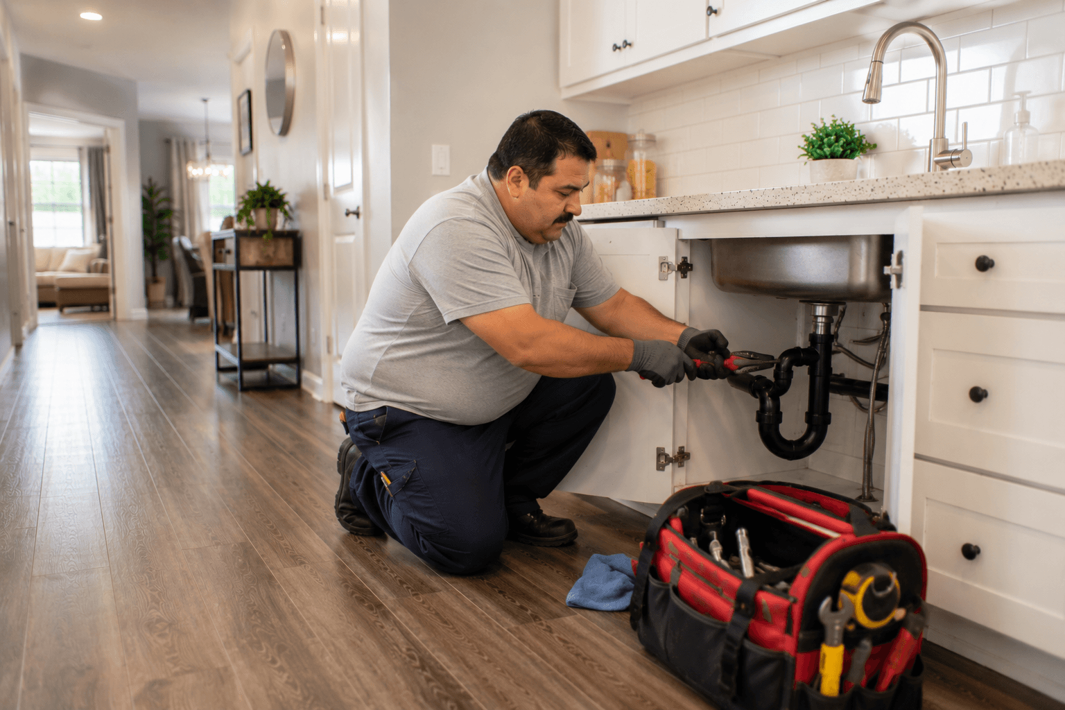 A plumbers business owner at work