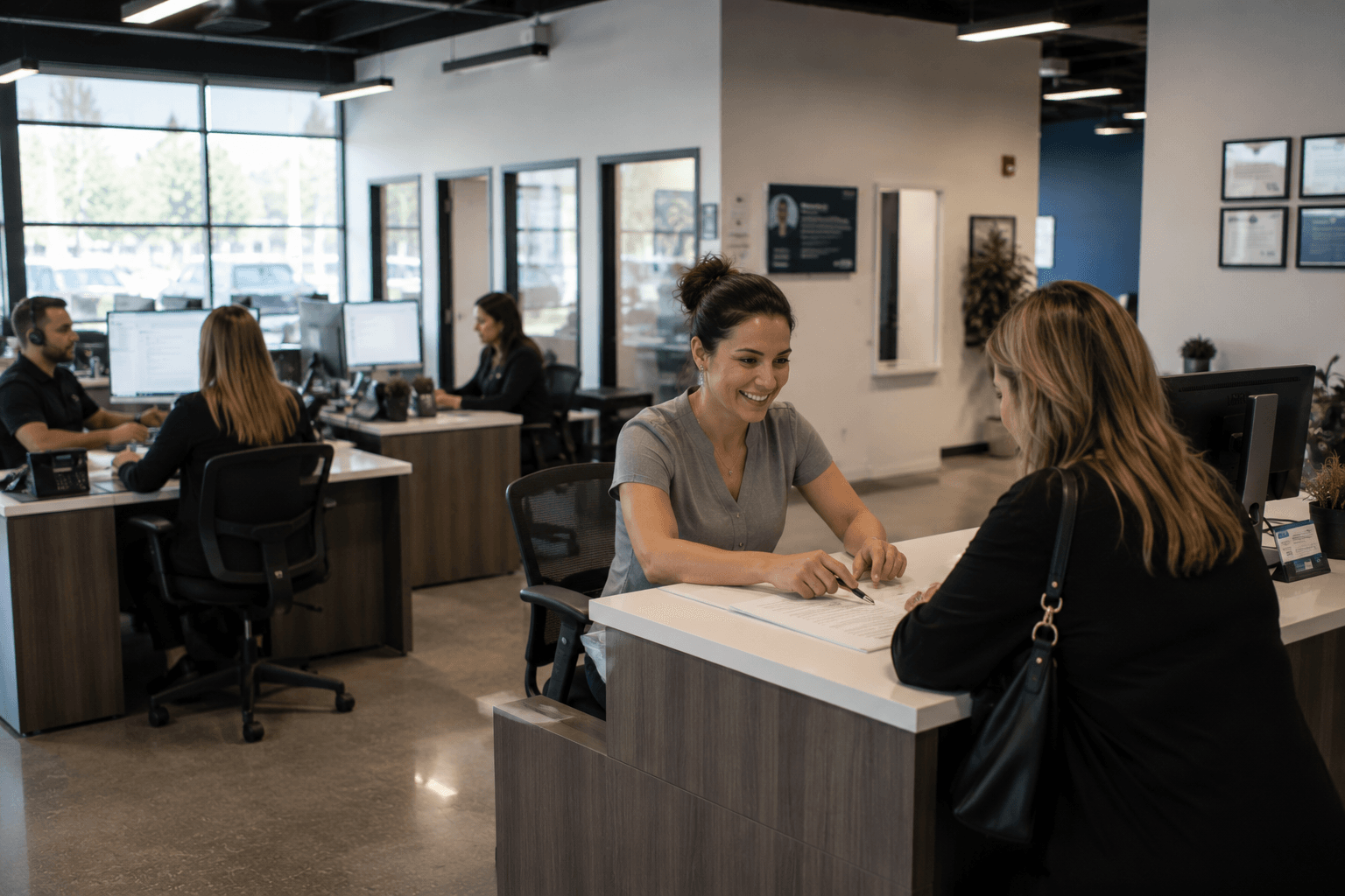 A relaxed business owner focused on customers