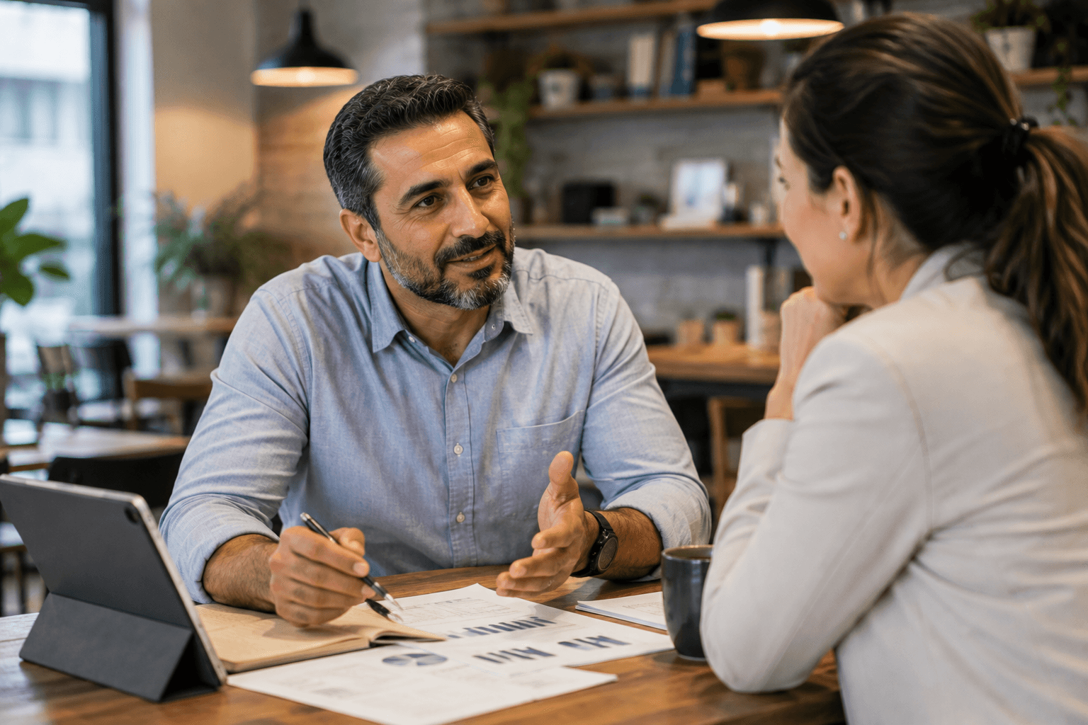 A business owner and a Capital Logic Solutions advisor reviewing recommendations together